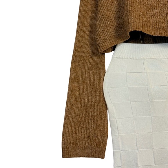 Brown‎ Ribbed Knit Turtleneck Cropped Sweater Long Sleeve Casual Chic - Picture 3 of 11